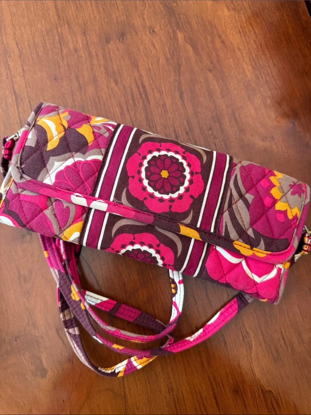 Vera Bradley Quilted Floral Crossbody Clutch in Magenta and Brown Floral